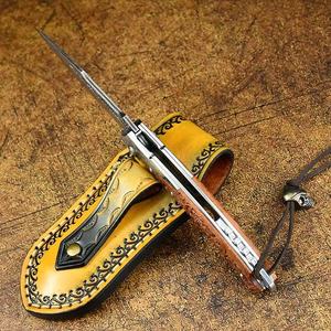 Navaja de Bolsillo de Acero de Damasco al por Mayor, Hoja Plegable de Filo Recto, Mango de Madera de Serpiente Ébano de 156 mm, DIY OEM - Product Image 4