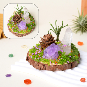 Ornement artisanal en cristal et minéral naturel, scène forestière, avec base en bois, vente en gros - Product Image 5