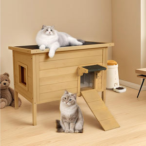 Maison pour chat sauvage, extérieure, isolation thermique, abri pour chat, imperméable, grande maison pour animaux de compagnie en bois pour plusieurs chats, échelle pliable - Product Image 2