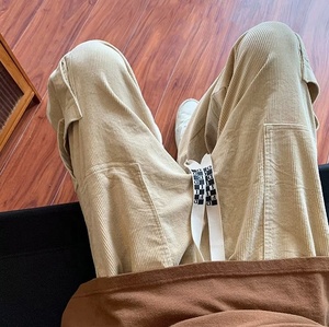 Pantaloni Casual da lavoro a gamba larga per uomo In primavera autunno pantaloni corti con <span class=keywords><strong>Leggings</strong></span> a gamba dritta allentati di marca alla moda retrò giapponese - Product Image 4