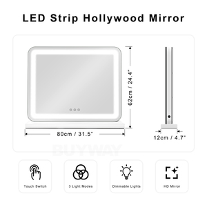 กระจกแต่งหน้าฮ<span class=keywords><strong>อล</strong></span><span class=keywords><strong>ลี</strong></span>่วูดพร้อมไฟ LED แถบยาว 80 ซม. ขนาดใหญ่ 3 โหมดแสง ปรับความสว่างไ<span class=keywords><strong>ด</strong></span>้ด้วยระบบสัมผัส กระจกแต่งหน้าแบบตั้งโต๊ะ สีขาว - Product Image 2