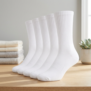 Chaussettes de sport en coton biologique de bambou respirant, tricotées, à compression, en tissu éponge, noires unies, sans couture, vente en gros - Product Image 2