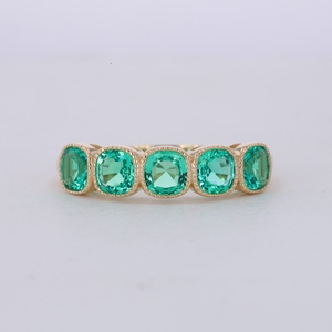 <b>Band</b> 4x4mm Cushion Cut Lab Colombian <b>Emerald</b> Bezel Setting Gold Plated Classic Wedding Engagement Party Gift <b>Ring</b> - Product Image 1