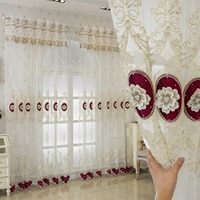 Tissu de rideau en voile 100% polyester de style européen, tissé, de luxe, de haute qualité, avec un design floral 4D