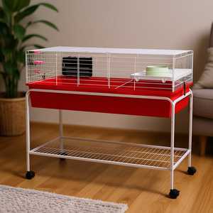 Jaula para Animales Pequeños 39 x 20.5 x 36.5 Pulgadas Roja Desmontable del Soporte con Estante y Ruedas Hábitat para Mascotas - Product Image 2