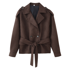 Veste Trench Courte à Revers et Ceinture pour Femme PB&ZA, Nouvelle Mode 2025, Style Casual, Manches Longues, Vêtement Extérieur en Polyester - Product Image 4