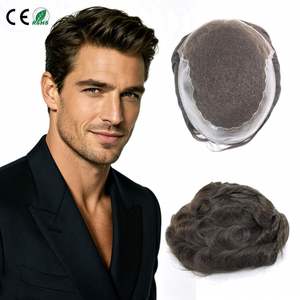 Q6 PU Skin Swiss Lace Base Hair Prosthesis 130% Density Natural Human Hair <b>Men</b> Male Toupee With Front Bleached Hair for <b>Men</b> - Product Image 1