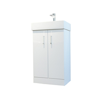 Meuble-lavabo de salle de bain PTB moderne, à poser au sol, blanc brillant, deux portes