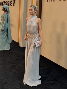 Abito da sera lungo in stile francese vintage <span class=keywords><strong>con</strong></span> perline, scollo all'americana, vita alta, cerniera e <span class=keywords><strong>spacco</strong></span> profondo sul retro; ideale per feste - Product Image 1