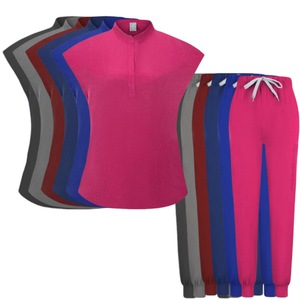 Women's Scrub Suit Set Moisture Wicking Knitted Split Top And Pants For Spa Hospital Work Uniforms S XXL - Product Image 1