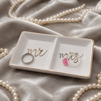 Plateau de rangement pour bijoux en céramique de porcelaine à double compartiment, cadeau de mariage de luxe avec logo personnalisé