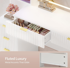 Table de maquillage blanche, 8 tiroirs, <span class=keywords><strong>miroir</strong></span> LED, grand design en bois - Product Image 5