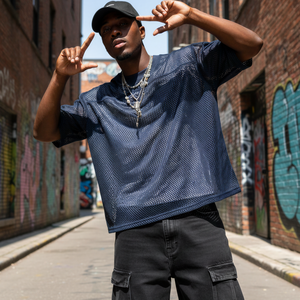 Camiseta de Fútbol TKAN486 al por Mayor, Transpirable, de Secado Rápido, con Malla, Logotipo Personalizado Impreso, Estilo Deportivo, Holgada y Cuadrada - Product Image 1