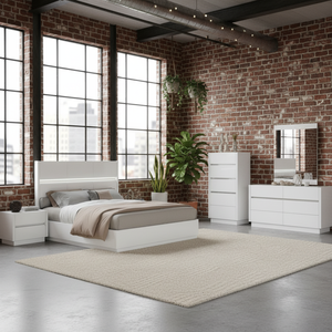 Lacquer White Glossy Modern King <strong>Size</strong> Wood Bedroom Furniture Set Includes Bed Nightstand Chest Drawers Sideboard Cabinet - Product Image 1