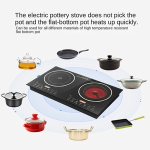 Cuisinière hybride combinée induction infrarouge à deux foyers, en verre trempé et acier inoxydable, contrôlée par application, pour la maison - Product Image 2