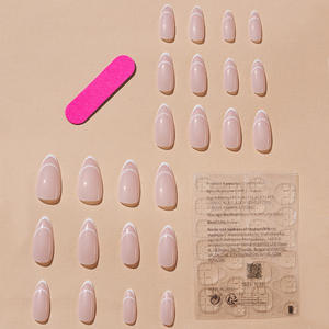 เล็บปลอมสำหรับผู้หญิงใช้ซ้ำได้อัลมอนด์สีขาวขนาดกลางพร้อมกาวติดเล็บปลอม - Product Image 2