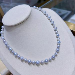 Collier de perles d'eau douce naturelles, couleur sirène, perles rondes de 10-9 mm, presque sans temps pour le cadeau, matériau en chanvre - Product Image 1