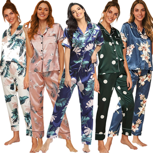 Conjunto de Pijama de Seda Satén Estampado para Mujer, 2 Piezas, Camiseta de Manga Larga y Pantalones, Ropa de Dormir, Conjunto de Pijama para Mujer - Product Image 1