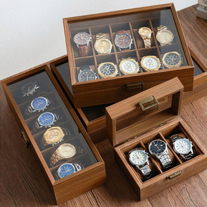 Boîte de montre en cuir en <span class=keywords><strong>bois</strong></span> <span class=keywords><strong>vintage</strong></span> haut de gamme avec 6 fentes et couvercle en verre hommes et femmes Bracelet organisateur de bijoux pour vitrine de montre - Product Image 3