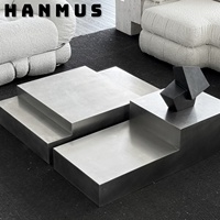 Table basse carrée en acier inoxydable au design géométrique rétro nordique, texture métallique moderne, pour salon, mobilier de maison, garantie un an