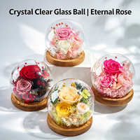 Bouquet de roses éternelles sous cloche en verre, élégante composition florale avec gypsophile, coffret cadeau romantique pour la Saint-Valentin