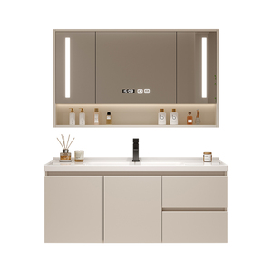 High Quality Modern Lacquer MDF Plywood Bathroom Cabinet <b>Vanity</b> with Copper Drainer for Home Furniture Apartment Use - Product Image 3