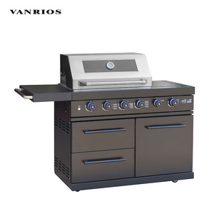 Cuisine mobile d'extérieur avec <span class=keywords><strong>plancha</strong></span> en acier, équipement de bar barbecue, îlot de cuisson portable au gaz avec évier et réfrigérateur pour jardin - Product Image 6