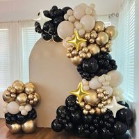 Kit d'arche de guirlande de ballons noirs, dorés et argentés, ballons confettis, ballons étoiles en aluminium pour le réveillon du Nouvel An, les anniversaires et les fêtes