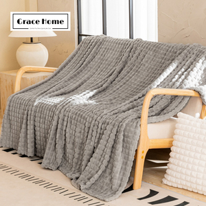 Grace Home ผ้าห่มผ้าขนแกะผ้าสักหลาดอ่อนนุ่มสบายลายตารางวาฟเฟิลลายแถบผ้าแจ็คการ์ดสีตามสั่งสำหรับห้องนอน