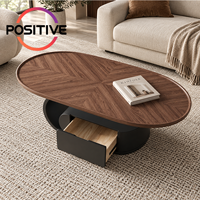 Table basse ovale avec tiroir de rangement, design italien de luxe, style moderne du milieu du siècle, meubles de salon, fabrication OEM ODM directe d'usine