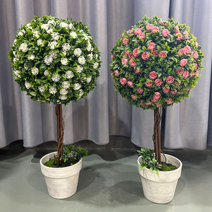 PZ-1-237 Home Garden Decor Lifelike Faked Mixed Rose Floral Planta Em Vaso Branco <span class=keywords><strong>Topiary</strong></span> Flor Artificial Árvore De Bola - Product Image 1