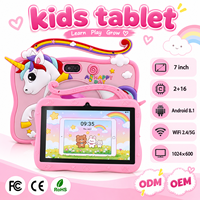 Tablette pour enfants 7 pouces Android 8.1 2 Go 16 Go WiFi 1024x600 rose licorne, tablette PC pour enfants avec étui en silicone, poignée et support