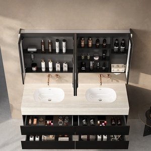 Light luxury rock slab seamless ceramic basin hot bending integrated basin intelligent <b>mirror</b> cabinet bathroom cabinet - Product Image 5