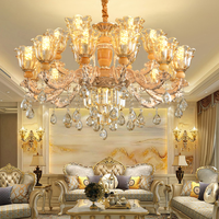Goldener K9 Kristall-Jade-Kronleuchter LED Villa-Restaurant Kerzenstil Hochleuchtender Decken-Kronleuchter für Wohnzimmer