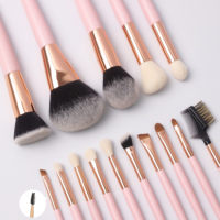 EMF élégant 15 pièces Rose doré ensemble de pinceaux de maquillage Logo personnalisé rose manche en bois fard à paupières fond de teint brosses visage utilisation marque privée