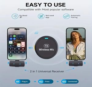 Micrófono Inalámbrico Dual PIX-LINK M1 <span class=keywords><strong>de</strong></span> Forma Redonda para iPhone y Móviles Tipo C, con Clip Magnético para Cuello y Cancelación <span class=keywords><strong>de</strong></span> Ruido - Product Image 4