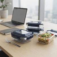 Ensemble de contenants alimentaires en verre, couvercles hermétiques, empilables pour la rentrée scolaire, la préparation des repas en cuisine, la pâtisserie et la conservation des aliments