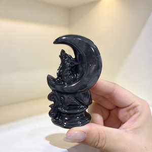 Venta al por mayor: Estatua de <span class=keywords><strong>lobo</strong></span> de obsidiana plateada natural tallada, adorno de colección curativa para decoración espiritual <span class=keywords><strong>del</strong></span> hogar. - Product Image 5