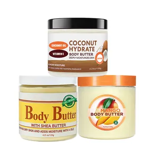 Private Label Groothandel Vochtinbrengende Crème Biologische Natuurlijke Mango Cacaolotion Opgeklopte Shea Body Butter