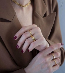 Vicaral cá nhân trang sức xinh xắn tối thiểu xếp chồng Nhẫn khắc từ miễn phí xỉn thép không gỉ Cigar Band Ring đối với phụ nữ - Product Image 2