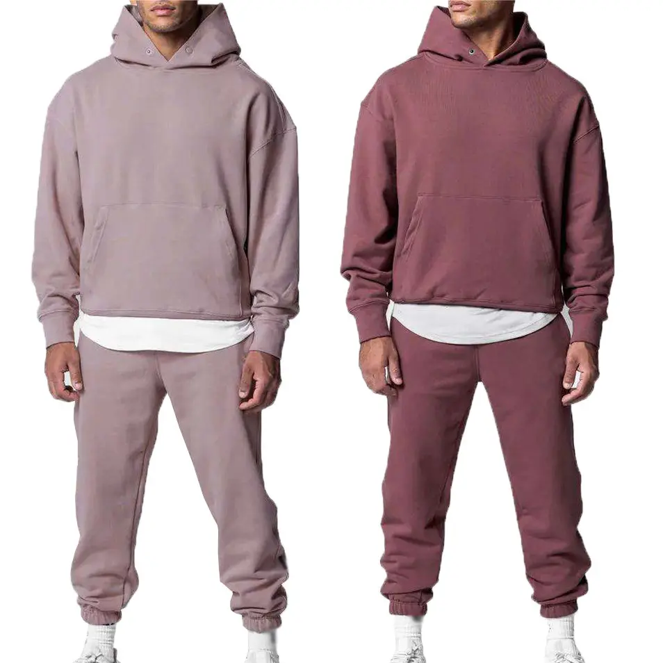 Custom Men's 2 Piece Outer Lining 85%Cotton 15%Polyester Oversized Hoodie And Jogger Sweat Pants Two Piece Set For Men