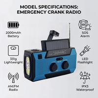 Radio d'urgence solaire à manivelle 2000 mAh avec livraison rapide en gros – Bandes AM/FM météo – Kit de survie pour la préparation à la maison et en extérieur
