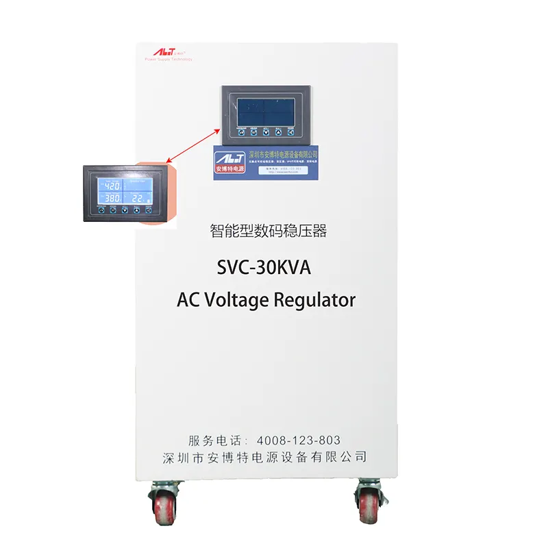 Stabilizer tegangan servo 15 kva SVC, regulator tegangan penstabil daya tiga fase 30kva 380V 440V 25kva 40kva