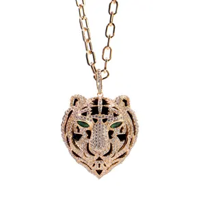 925 Silver Pendant Men Wholesale Jewelry Vendors Tiger Head Black Agate Necklace Speicl Design For Men And Women