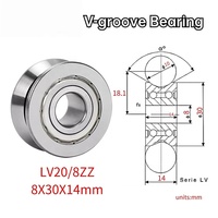 Roulement à rouleaux à gorge en V LV20/8 8x30x14mm de haute précision pour guides linéaires CNC, rails profilés W et automatisation