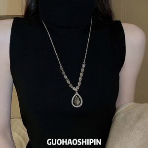 Crystal Necklace Water Drop Pendant Bezel Setting Black Crystal Everyday Wear 10cm Or Less Chain - Product Image 5