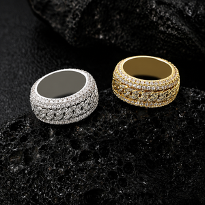 Bague en cuivre plaqué or 18 carats avec micro-pavé de zircons CZ, style cubain, pour hommes, bijoux de luxe hip-hop, vente en gros - Product Image 6