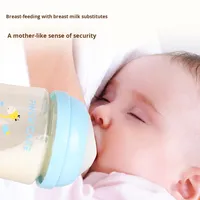 Biberon à large ouverture avec motif de dessin animé, tétine en silicone anti-colique, débit variable, 330 ml, sans poignée