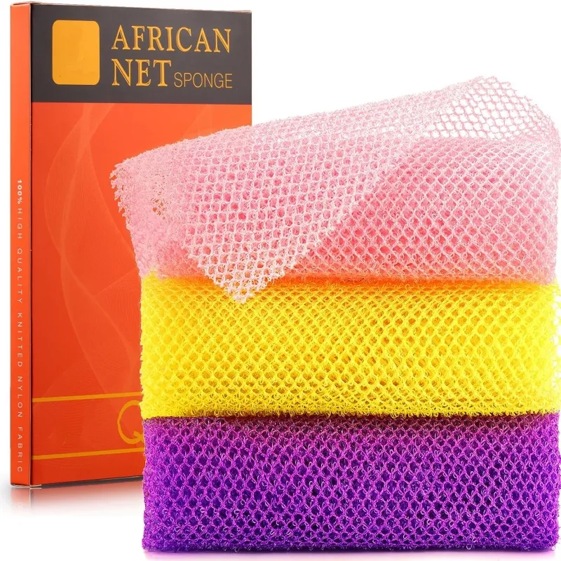 2023African Bath Sponge 3 Pieces Net Long Net Bath Sponge Exfoliating Shower Body Scrubber Skin Smoother Daily Use