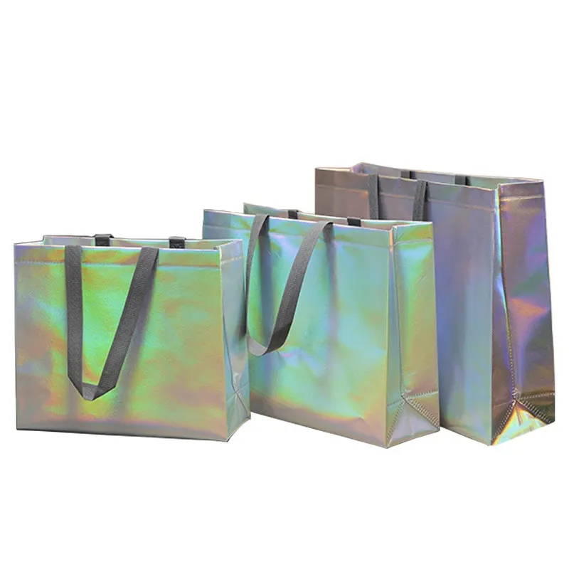Wholesale High Quality RPET Eco Foldable Promotion Customized Non Woven Tote Bag Shine Grocery Recycled Non-Woven Shopping Bags